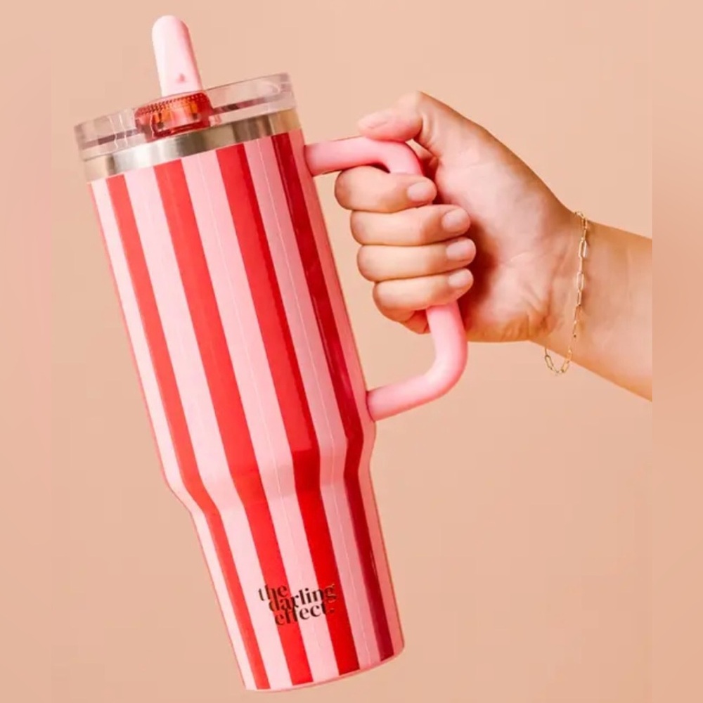 THE DARLING EFFECT Lifestyle Flip Straw Tumbler-“Peppermint Stripes"